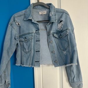 Ultra Cropped Distressed Denim Jacket